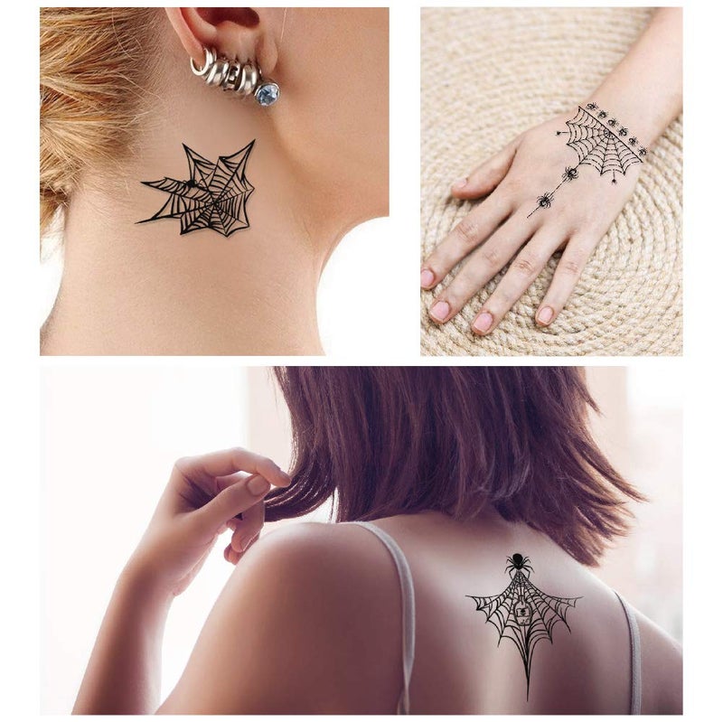 Konsait 65PCS Halloween Spider Face Tattoos Spider Web Spider Net Temporary Tattoos - Face Shoulder Arm Back Tattoos Stickers-Halloween Costume Apparel Cosplay Accessories Party Favor Supplies - Image 5